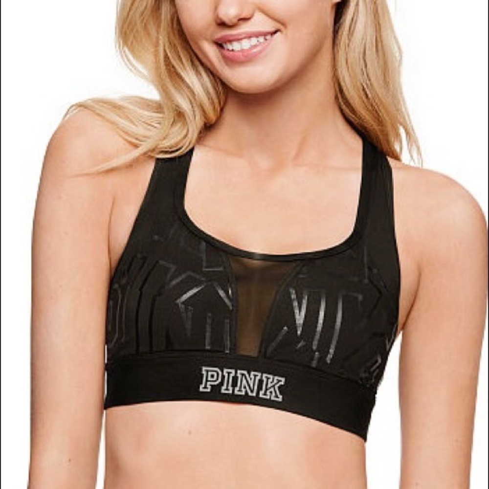 VS PINK Ultimate Mesh Black Logo Sports Bra